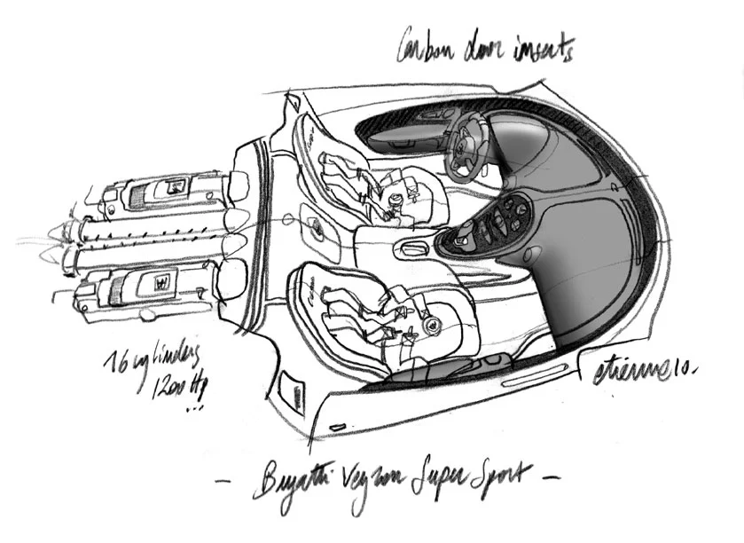 Original concept sketch of the Bugatti Veyron Super Sport