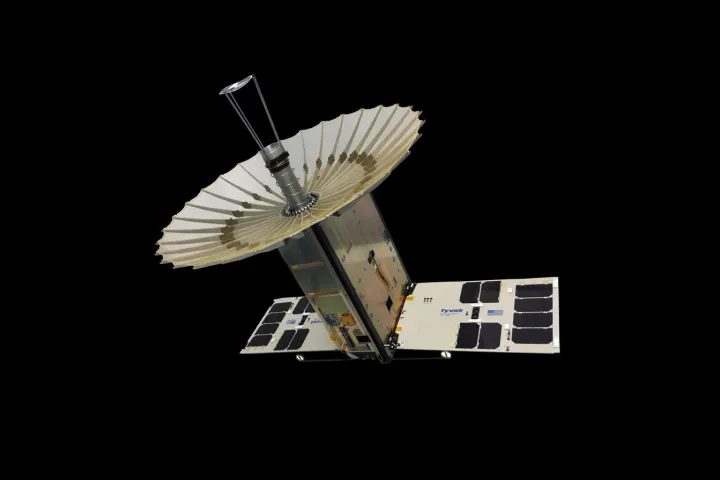 The RainCube 6U CubeSat with fully-deployed antenna