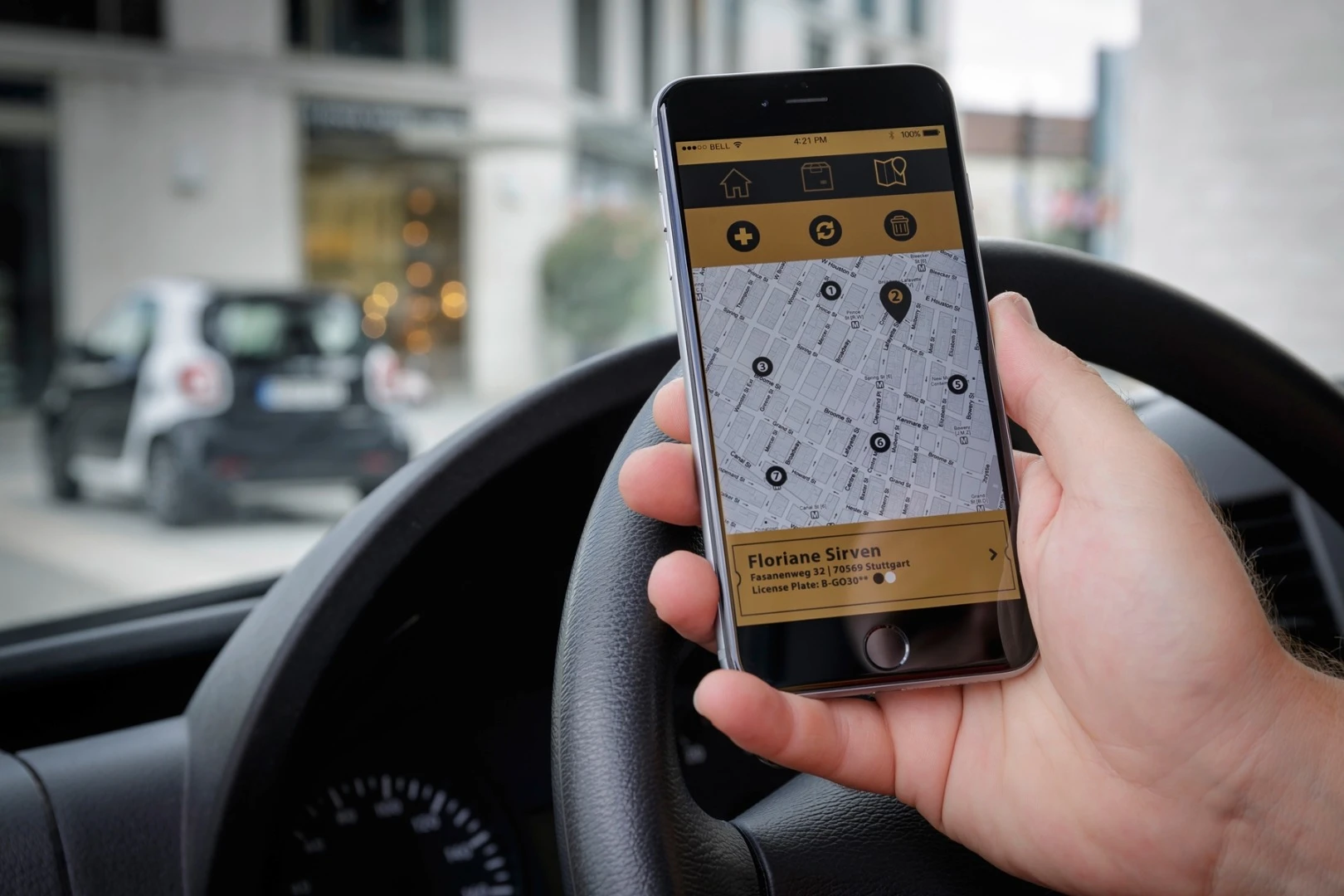 The courier is able to locate the customer's car using their own app