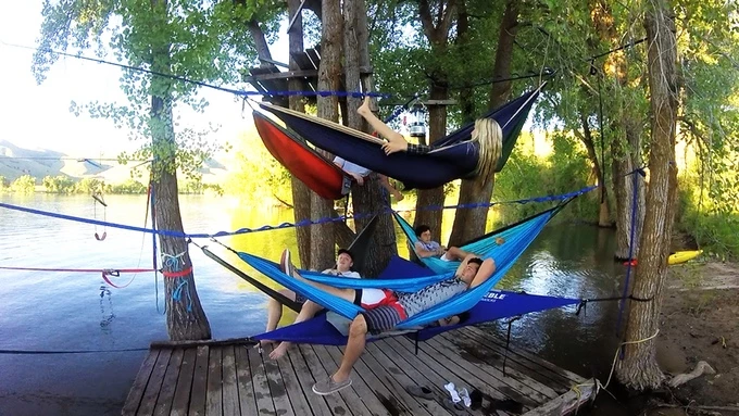 The Tree-O frame lets you group hammocks together with ease