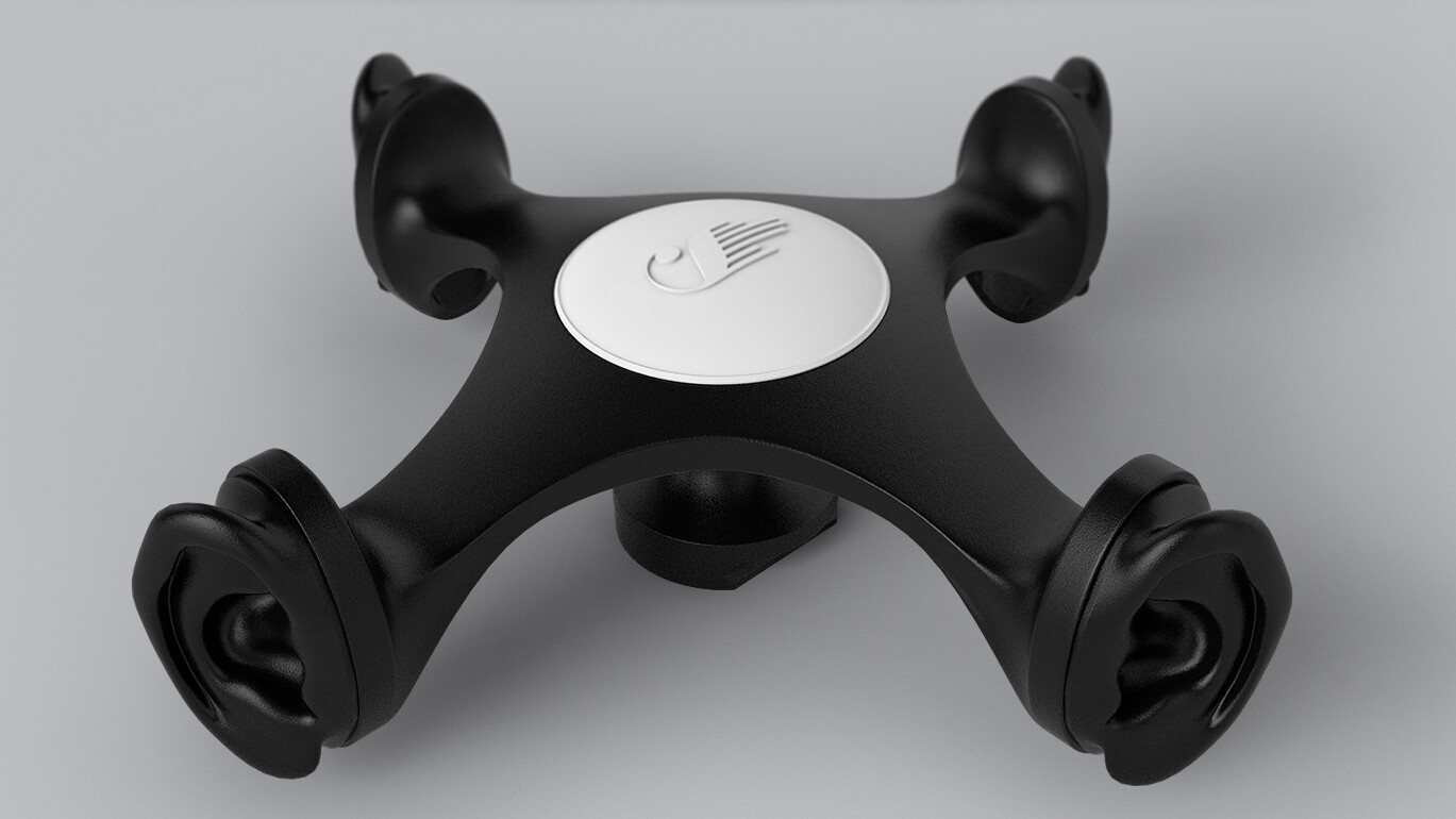 The soundhead, featuring two pairs of 'ears' at 90 degree angles, was custom made and printed in 3D