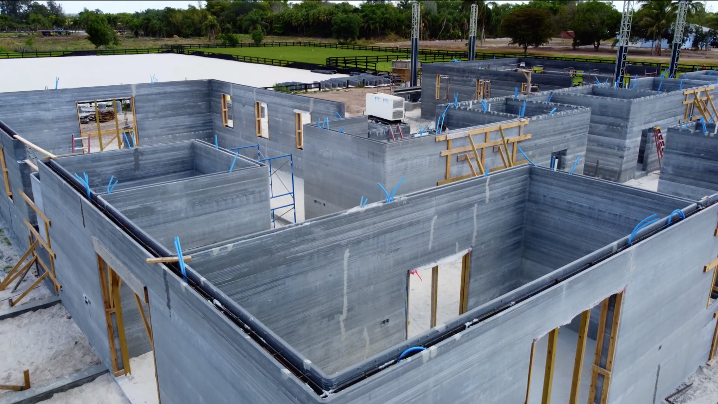 3D printing work has completed on Printed Farms' horse barn and now human builders are finishing it off