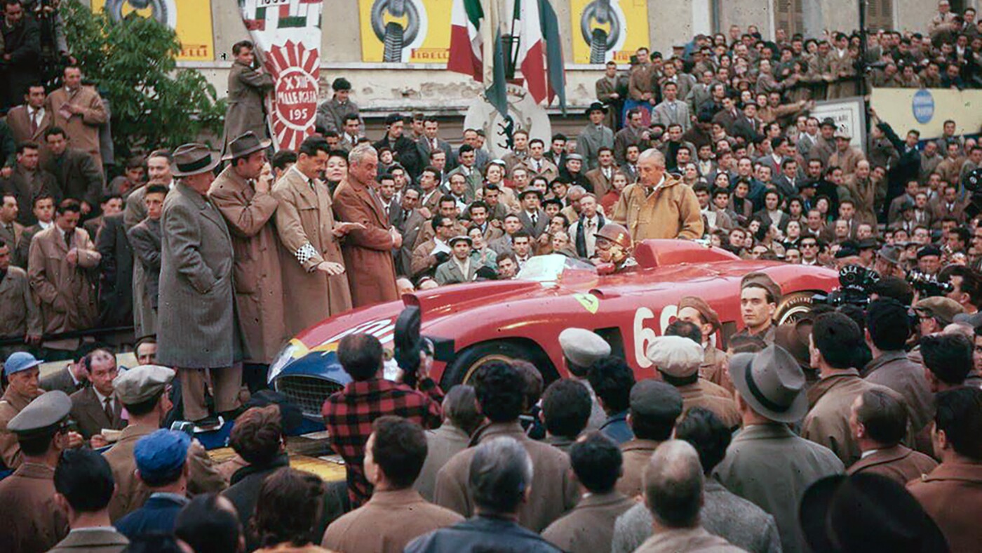 Fangio's Ferrari 290 MM fetched $28 million and became the third most expensive car ever sold, nudging out a 1967 Ferrari 275 GTB/4 S NART Spider which sold for $27,700,000 in August, 2013 during Monterey Car Week. That's Fangio in the car at the start of the 1956 Mille Miglia