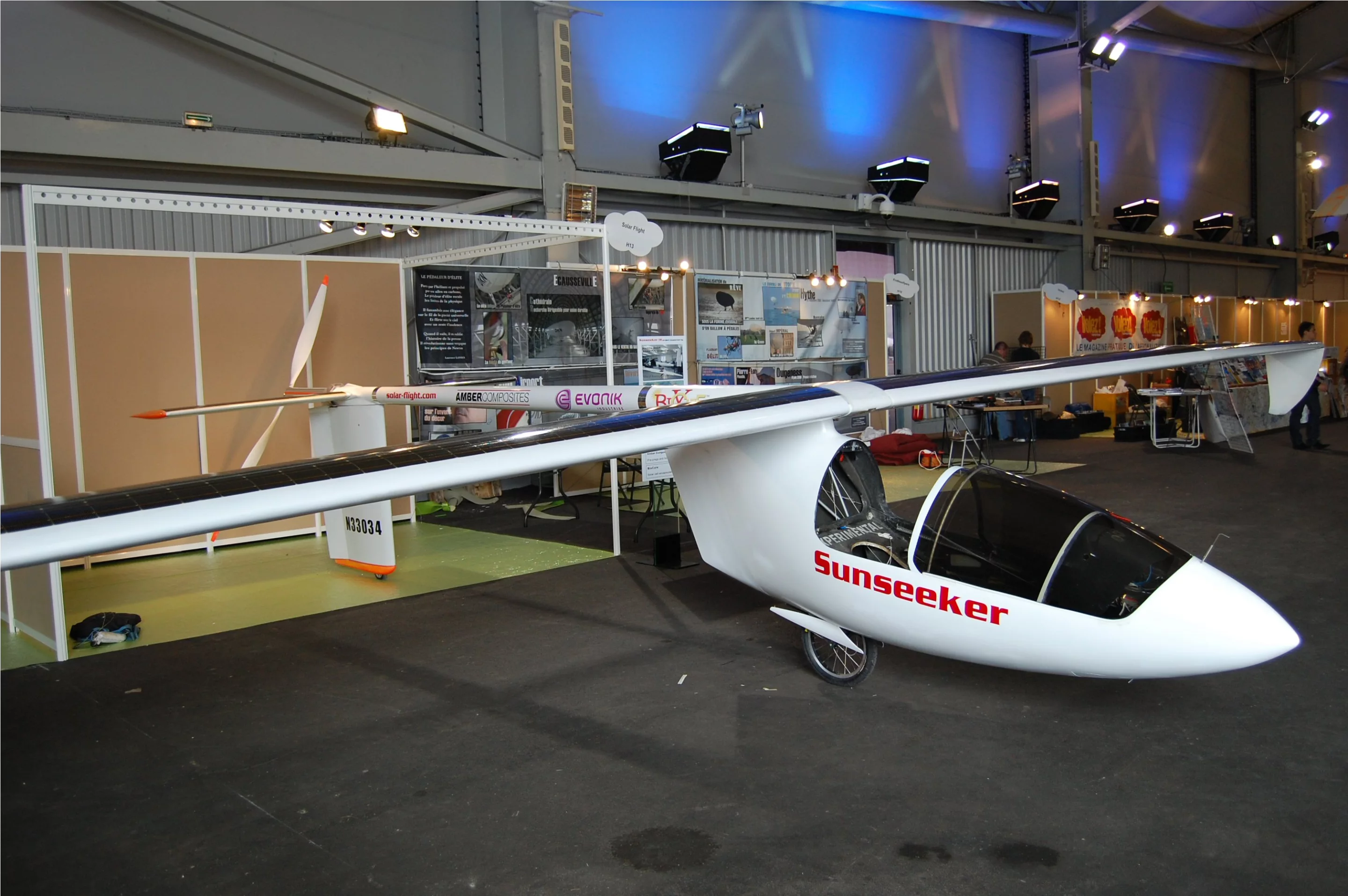 The Sunseeker II solar-powered airplane on display at the Green Air Show in Paris