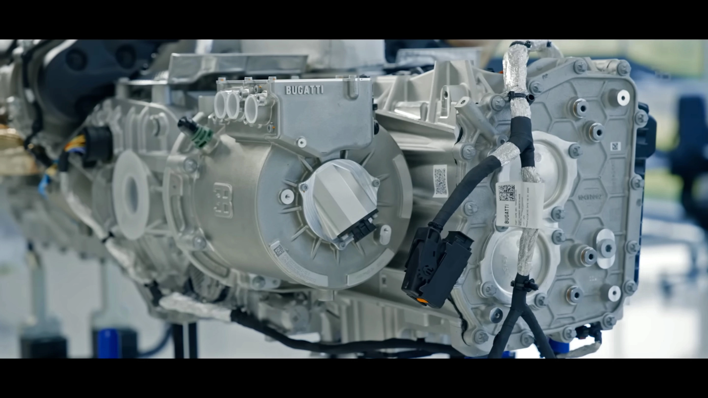 The 800-volt electric motor makes over 300 hp and integrates directly into the Bugatti Tourbillon's transmission ... no need for a 12 volt starter motor!