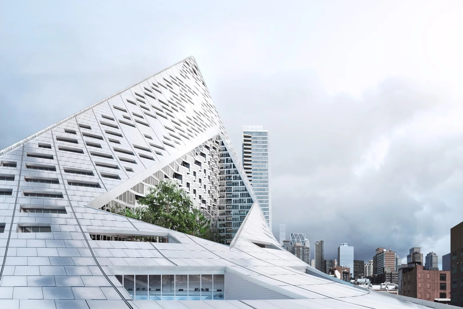 Via 57 West has a 22,000-sq ft (2,044-sq m) courtyard at its center, with native plants and 43 trees