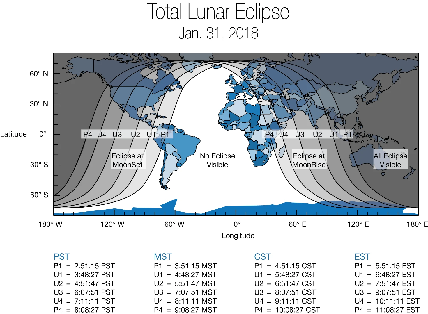 Visibility map of the lunar eclipse