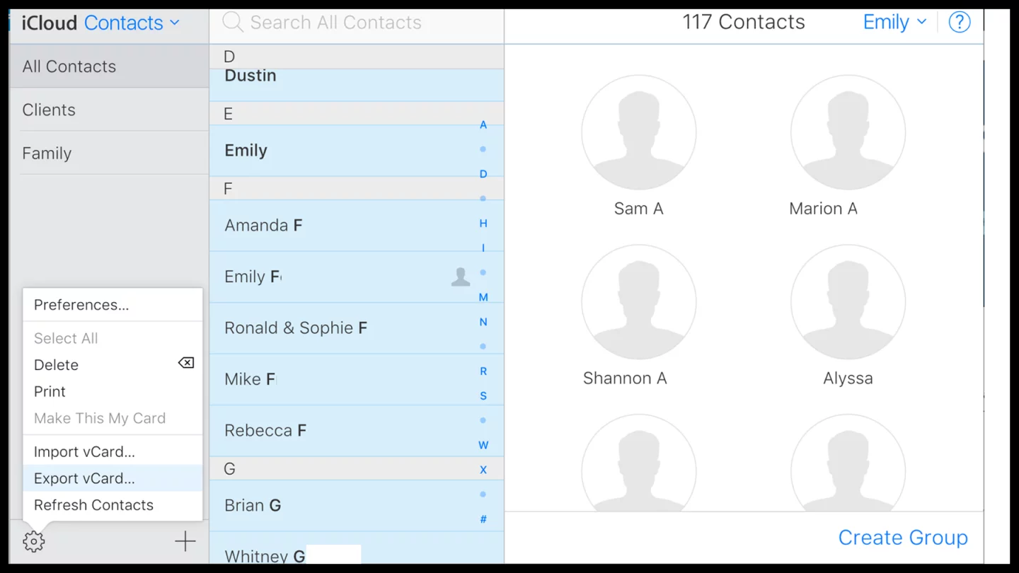 Exporting from iCloud Contacts