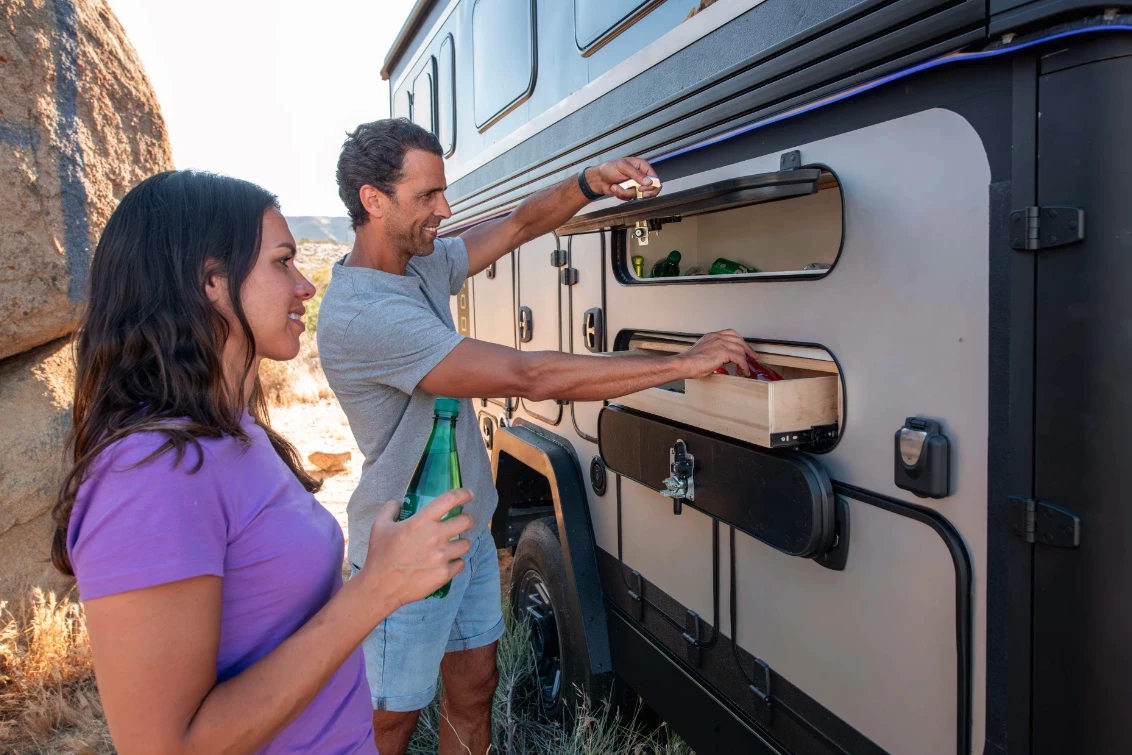 One of the Capax's slick features, the indoor/outdoor-access icebox ensures a cold beverage is always close by