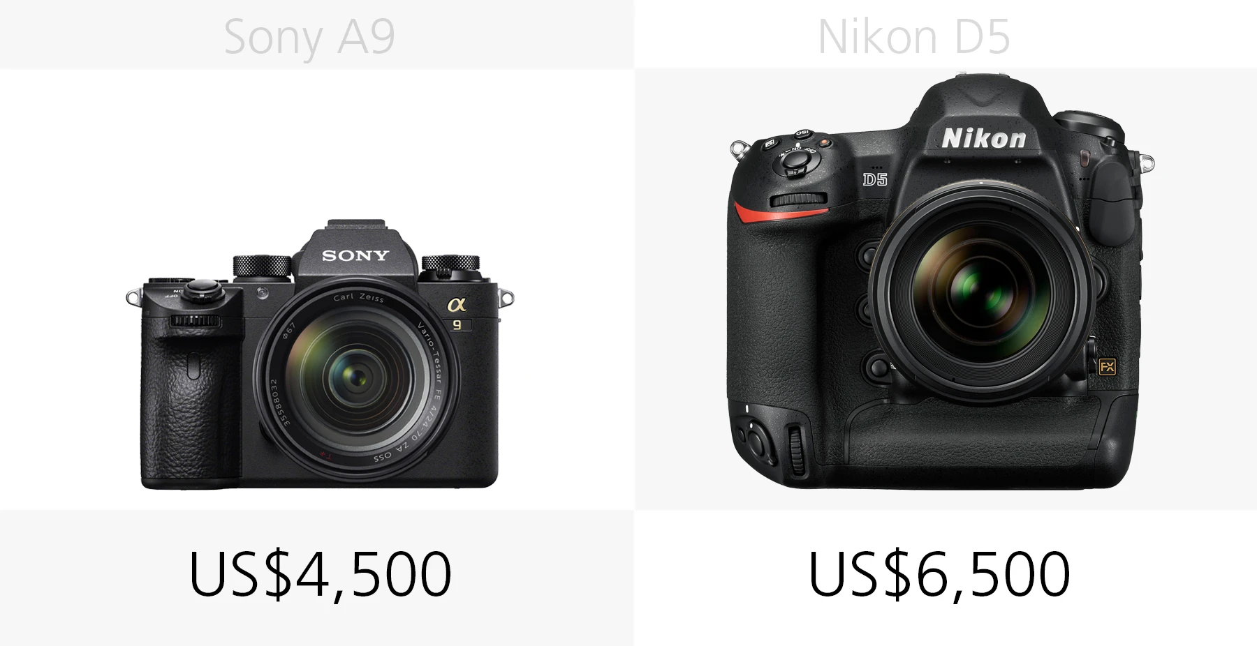 The price of the Sony A9 and Nikon D5 compared