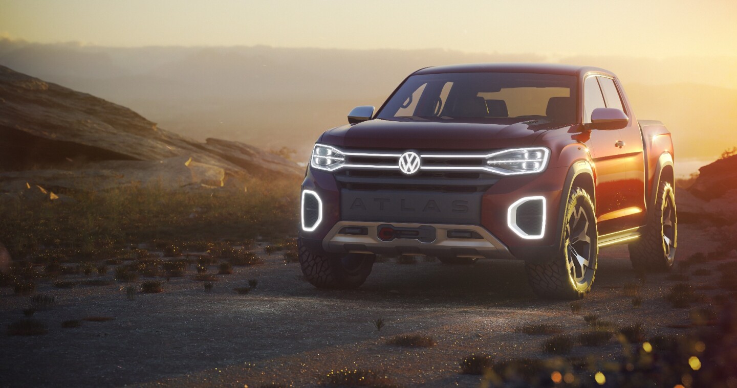 While based on the mid-sized production Atlas SUV from last year, the dual-cab five-seater Tanoak concept has a few design differences built to handle wild off-road adventures