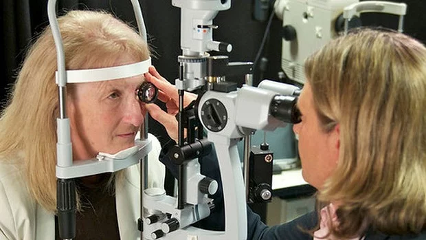 Dianne Ashworth testing her new retinal implant: “All of a sudden I could see a flash of light. It was amazing" (Image: BVA)