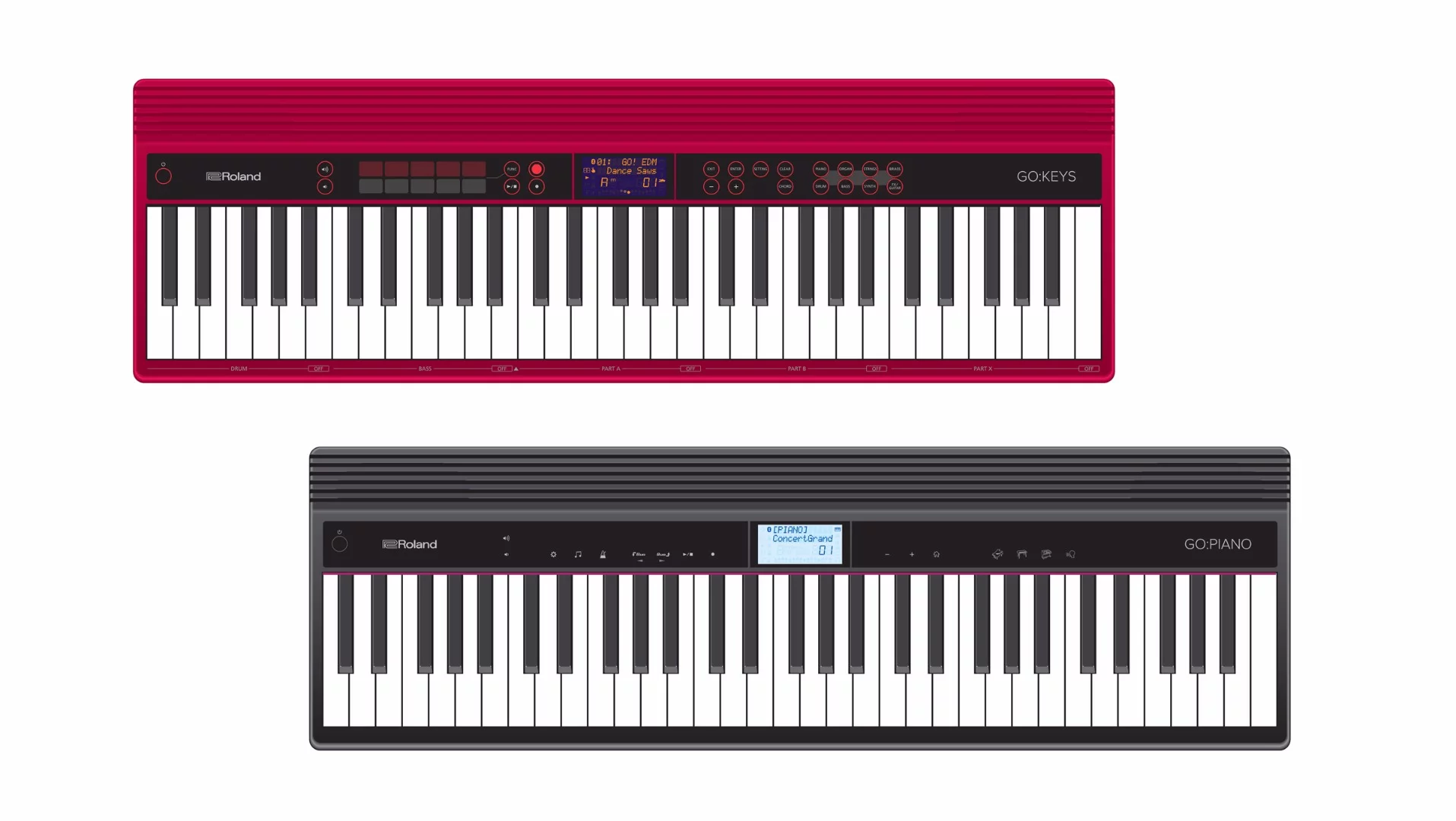 Both Go piano keyboards from Roland are battery-powered for portable convenience, and feature Bluetooth connectivity to allow access to the heavily-populated world of music creation apps