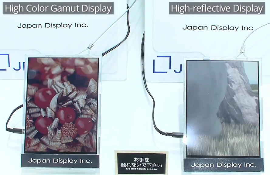 Japan Display has created a high color gamut (left) and conventional version of its reflective LCD