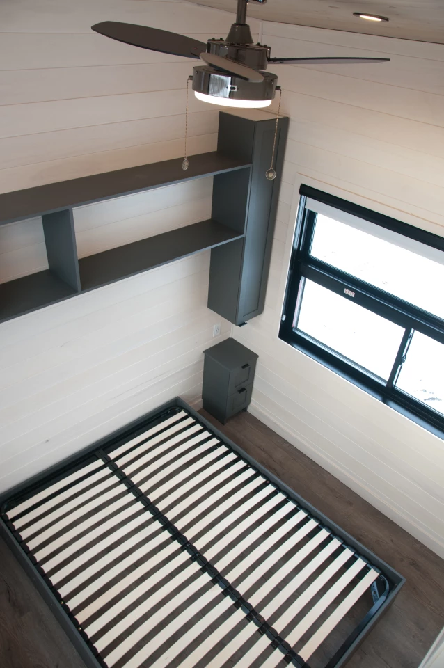 The Magnolia V7's master bedroom is downstairs and has lots of headroom to stand upright, which is a nice feature to have in a tiny house