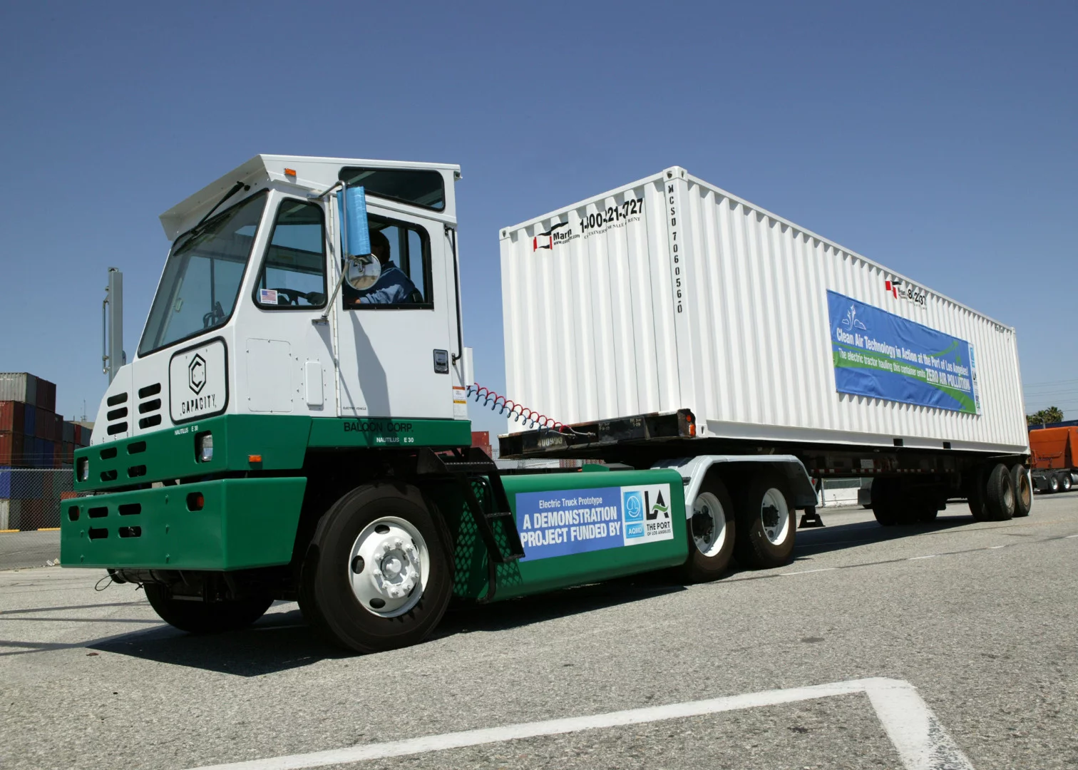 Electric, zero-emissions vehicle at the Port of Los Angeles
