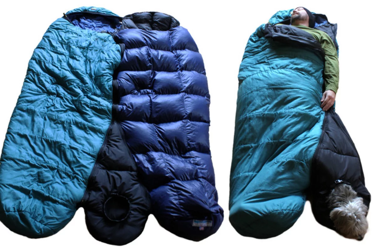 BarkerBag connects to most sleeping bags to keep owner and pet toasty while camping