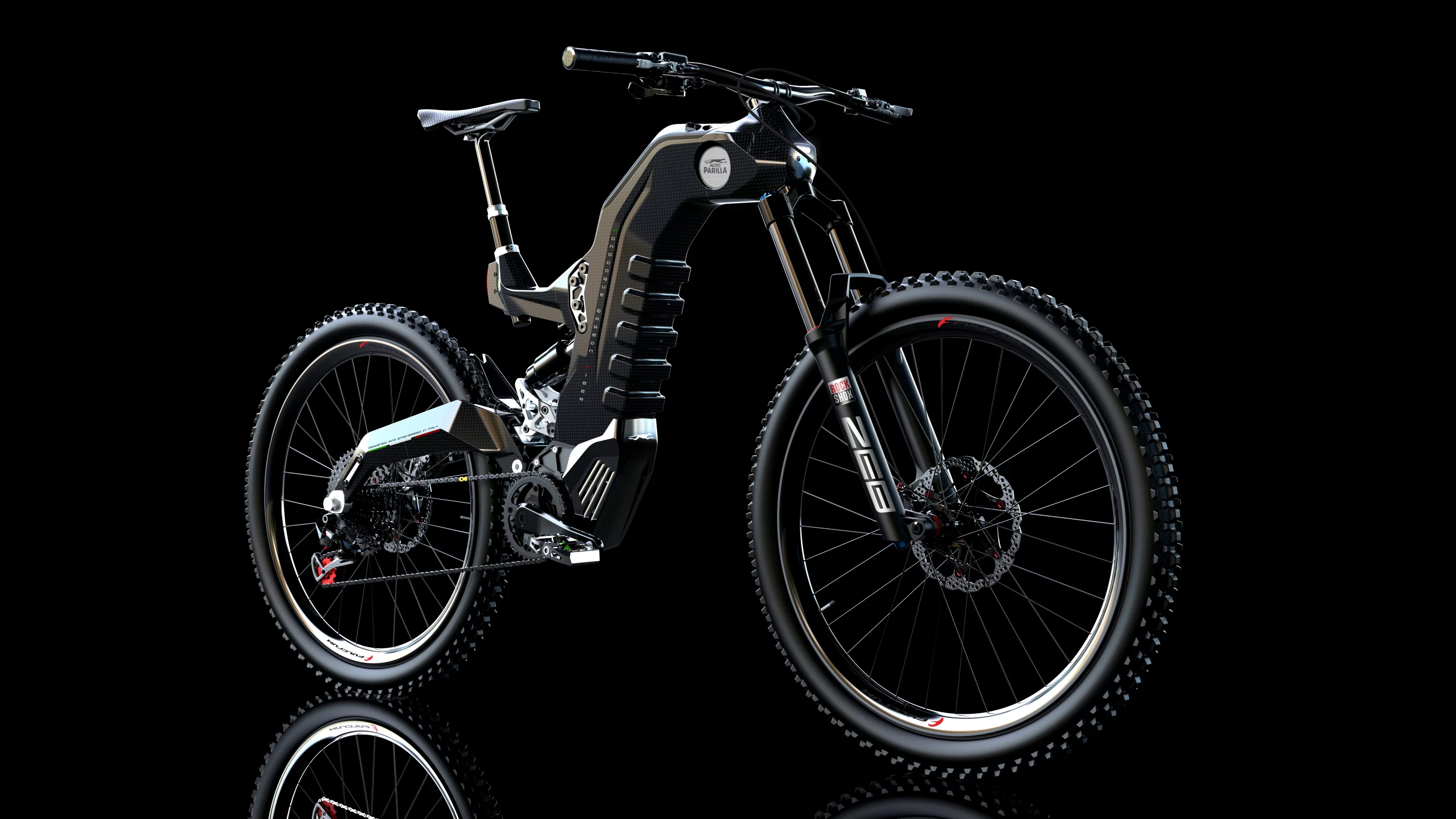 The Tricolore features a carbon fiber main frame, seat frame and swingarm