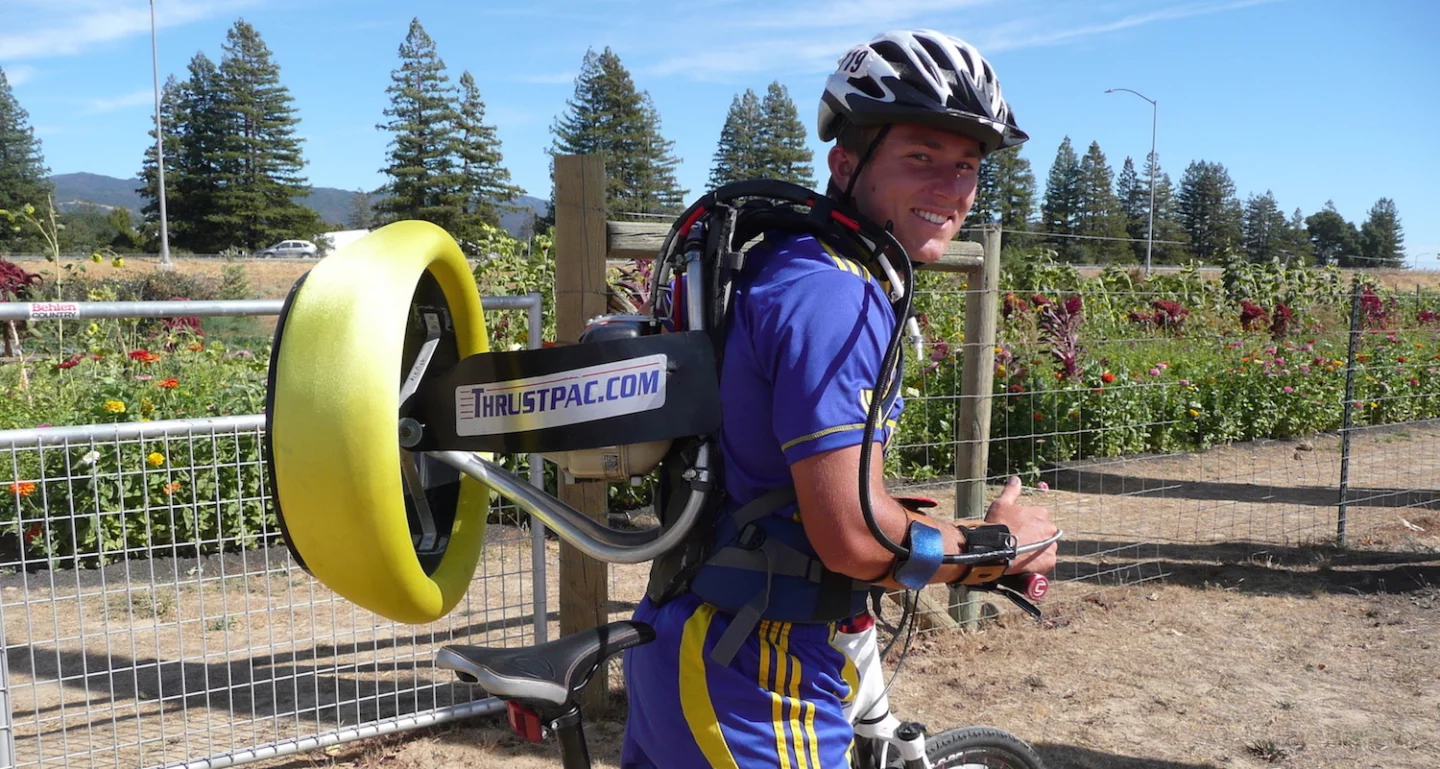 There's always a better way, and attaching the pusher motor to the human might offer superior assistance in many circumstances. Thrustpac was the first to come up with a viable backpack containing a miniature internal combustion engine and a ducted fan