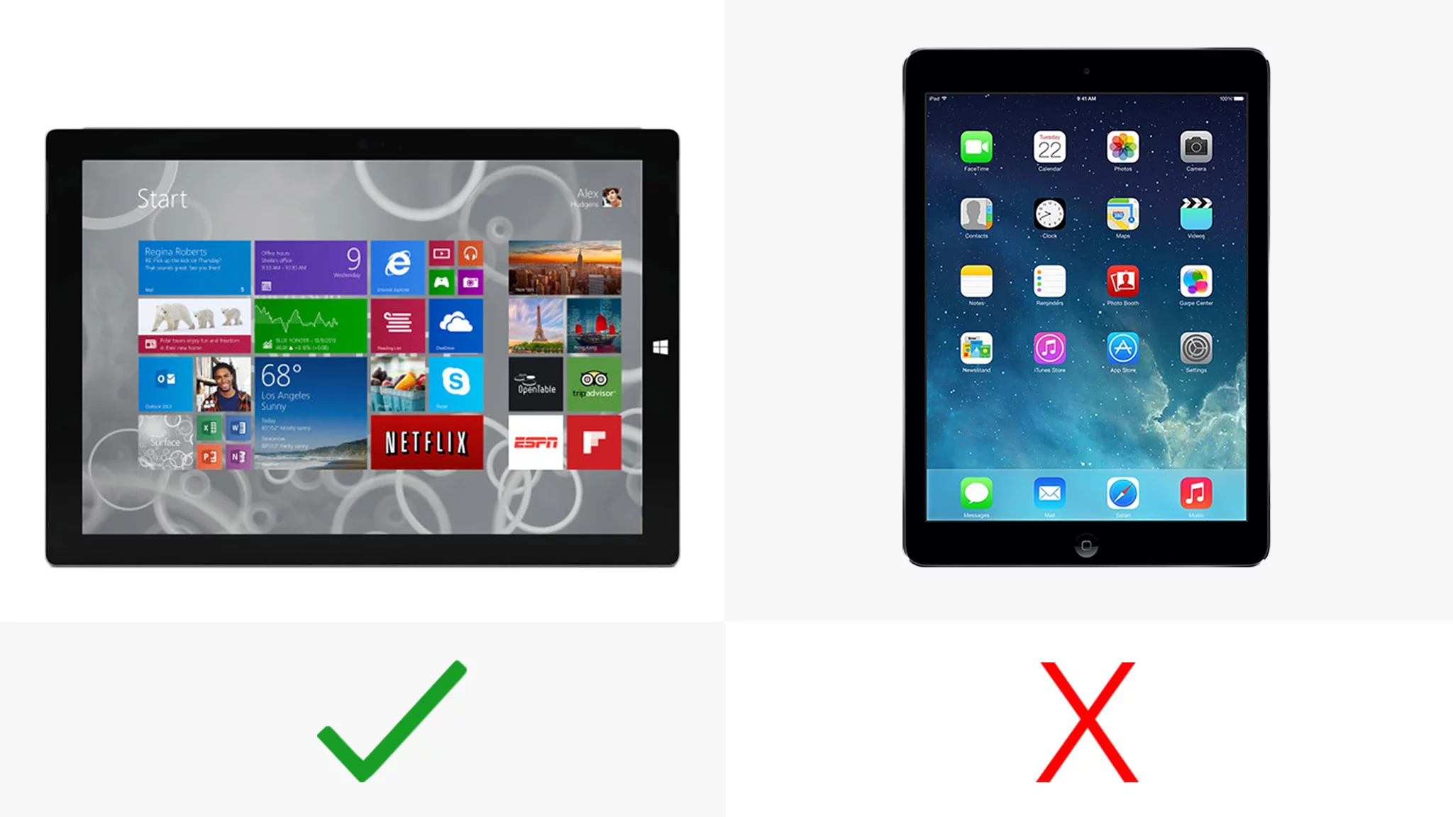 The Surface's Windows 8.1 includes side-by-side multitasking