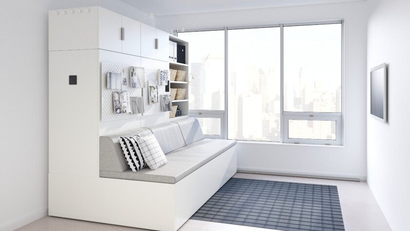 Rognan features a media unit, bookshelf and sofa on the other side