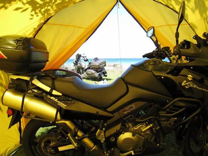 The Series II Expedition Tent keeps your bike dry while you sleep