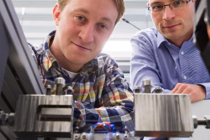 Engineers Marvin Schmidt and Johannes Ullrich Own with their prototype cooler