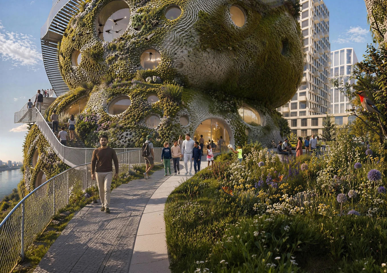 Rotterdam Rocks! includes multiple garden terraces and external staircases that wind around its rock-like forms