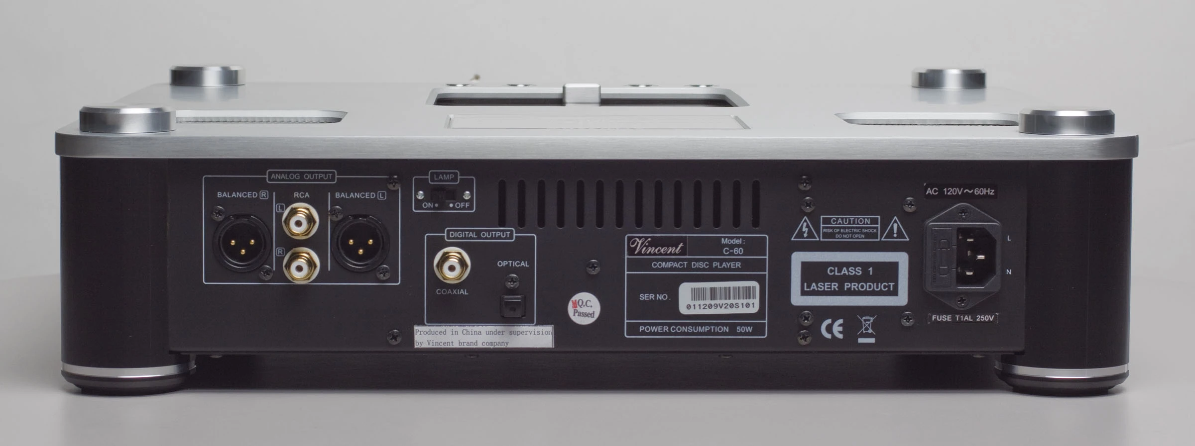 Rear view of the C-60, showing balanced XLR outputs along with RCA, coaxial and optical