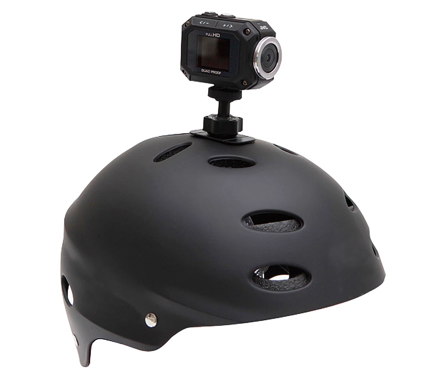 The JVC GC-XA1 ADIXXION action cam mounted to a cycling helmet