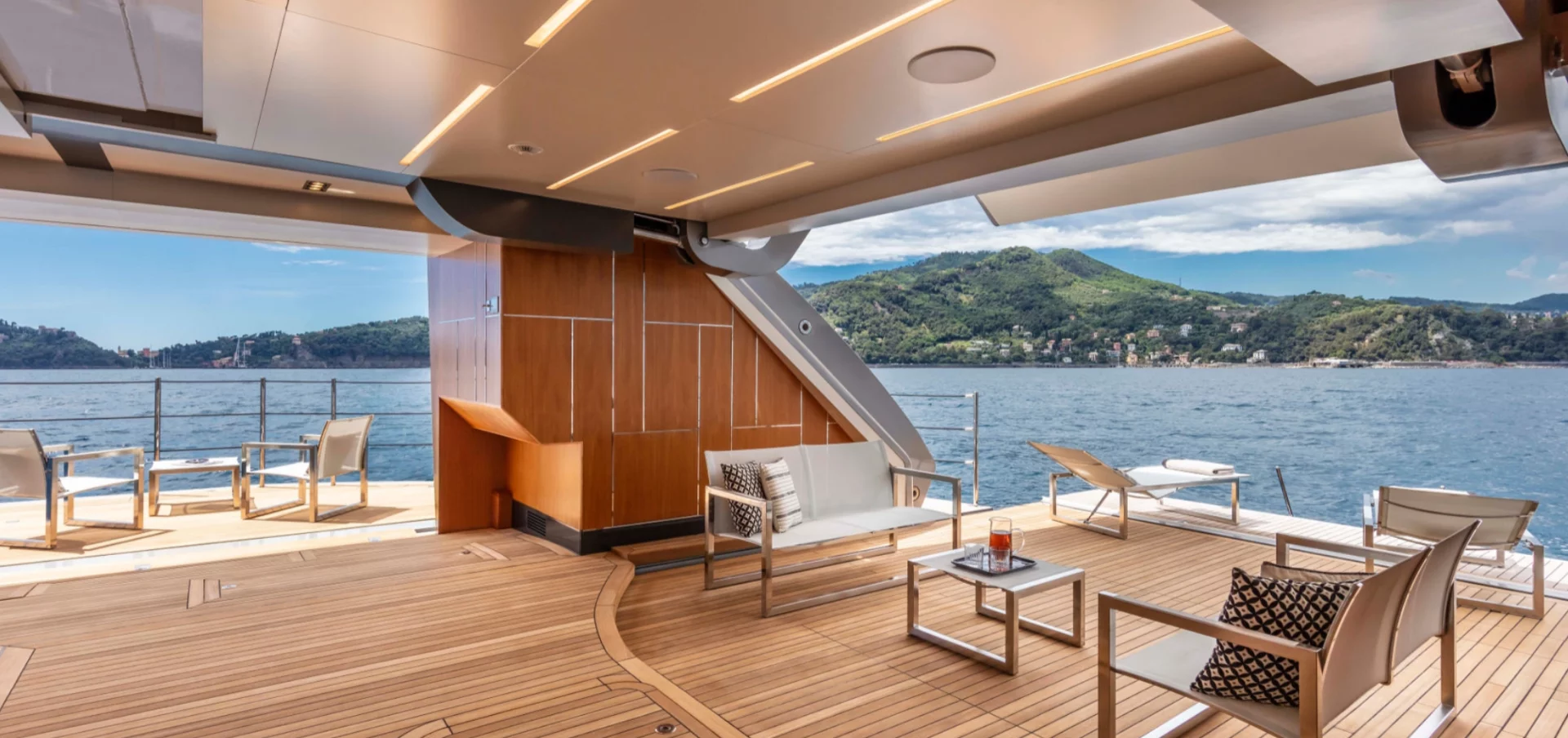 Entertainment space on the Pershing 140 superyacht