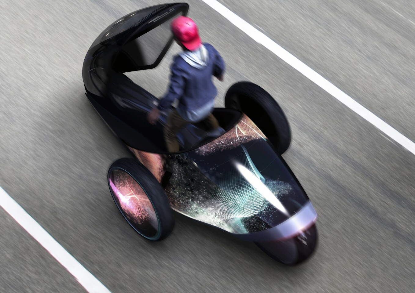Toyota's FV2 Concept puts its four wheels in a diamond shape and it tilts in corners, a bit like a motorcycle with giant training wheels on each side