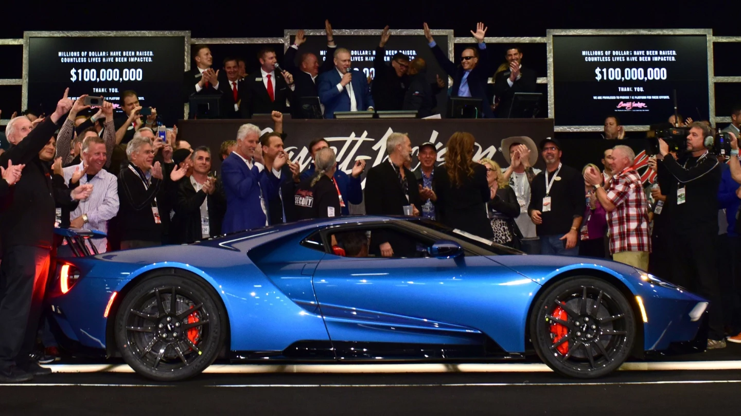 In January 2015, we reported on the sale of the Ron Pratte Collection for $40.4 million, one of the most expensive automotive collections ever sold. Ron Pratte is still involved in the automotive trade though, and he donated this 2017 Ford GT to be sold with all proceeds going to the Evernham Family-Racing for a Reason Foundation and ultimately to the benefit of the Autism Society of North Carolina's Ignite Program. The Ford GT sold for $2.5 million, becoming the most expensive of the 1,721 cars sold by Barrett-Jackson during a week of auctions, and and the fourth most valuable new car ever sold for charity.