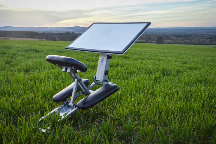 Work anywhere: this fold-up, rollable desk/chair arrangement makes the world your office