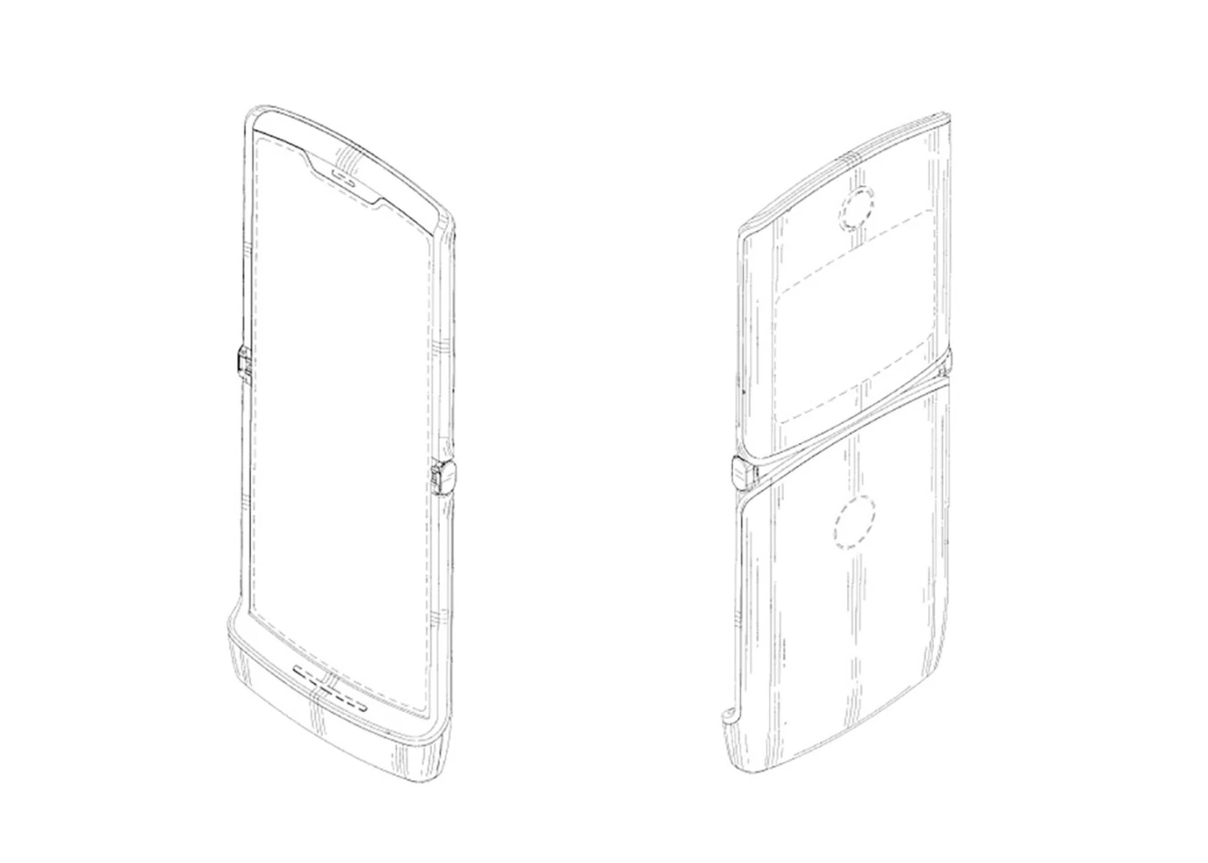 These Motorola patent images show a Razr-like device with a folding screen