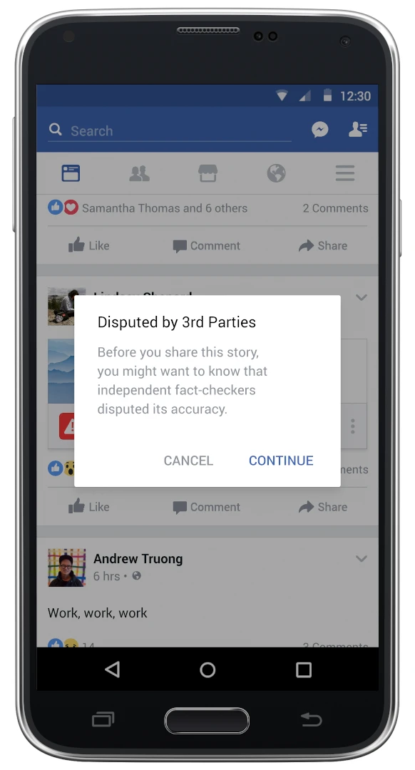Facebook proposes to add this flag to disputed stories before users share them