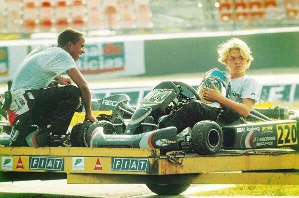 Lewis Hamilton and Nico Rosberg fought out the 2014 drivers title in a duel which will go down in history as one of the most intriguing ever. This photo from the Facebook page When F1 drivers used to be karting drivers is one of hundreds on that page which will keep F1 fans fascinated for more time than they have available. Be sure to check out the video at the bottom of this page of a championship Karting event which sees Rosberg and Hamilton as the key protagonists.