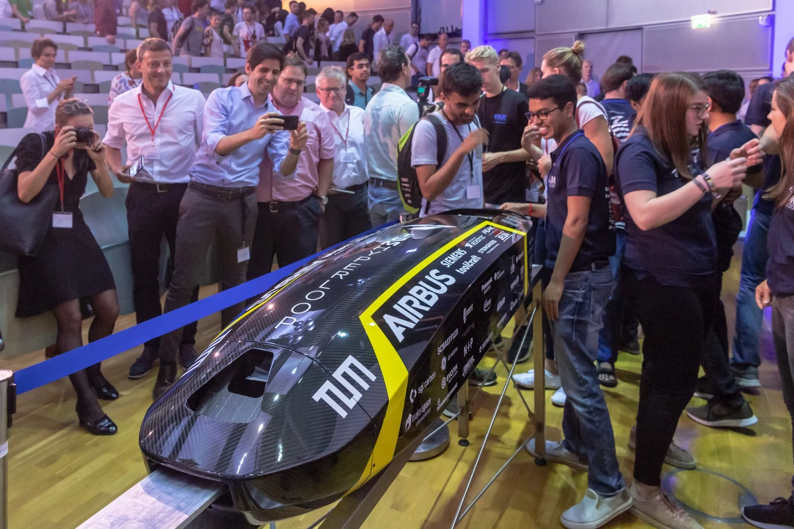 The TUM team shows off its latest Hyperloop pod design
