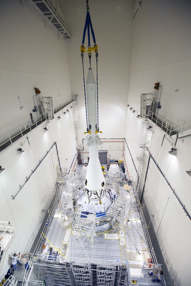 Installation of Orion's LAS (Photo: NASA, Cory Huston)