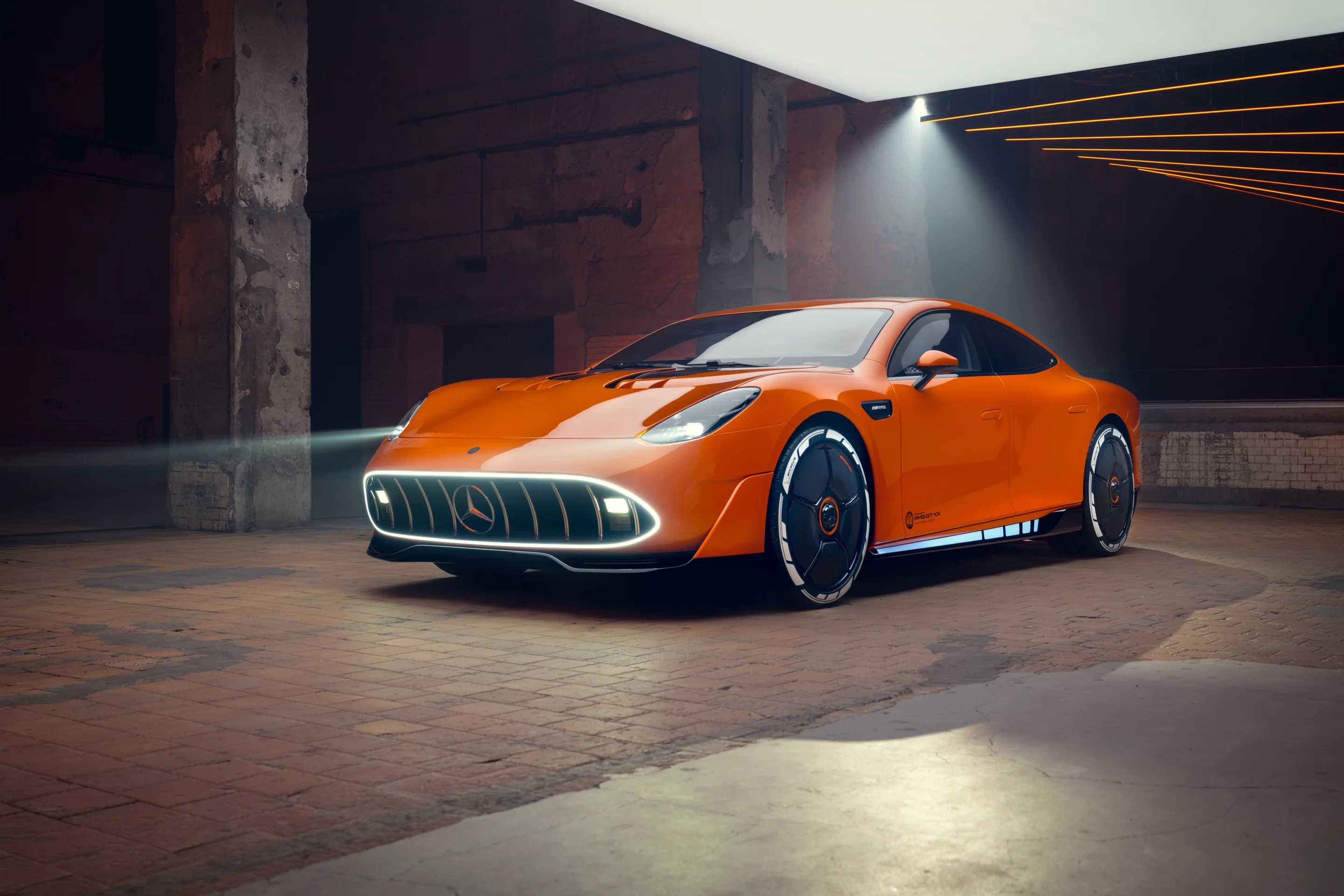 The Mercedes-AMG Concept GT XX has design elements reminiscent of the 300 SLR