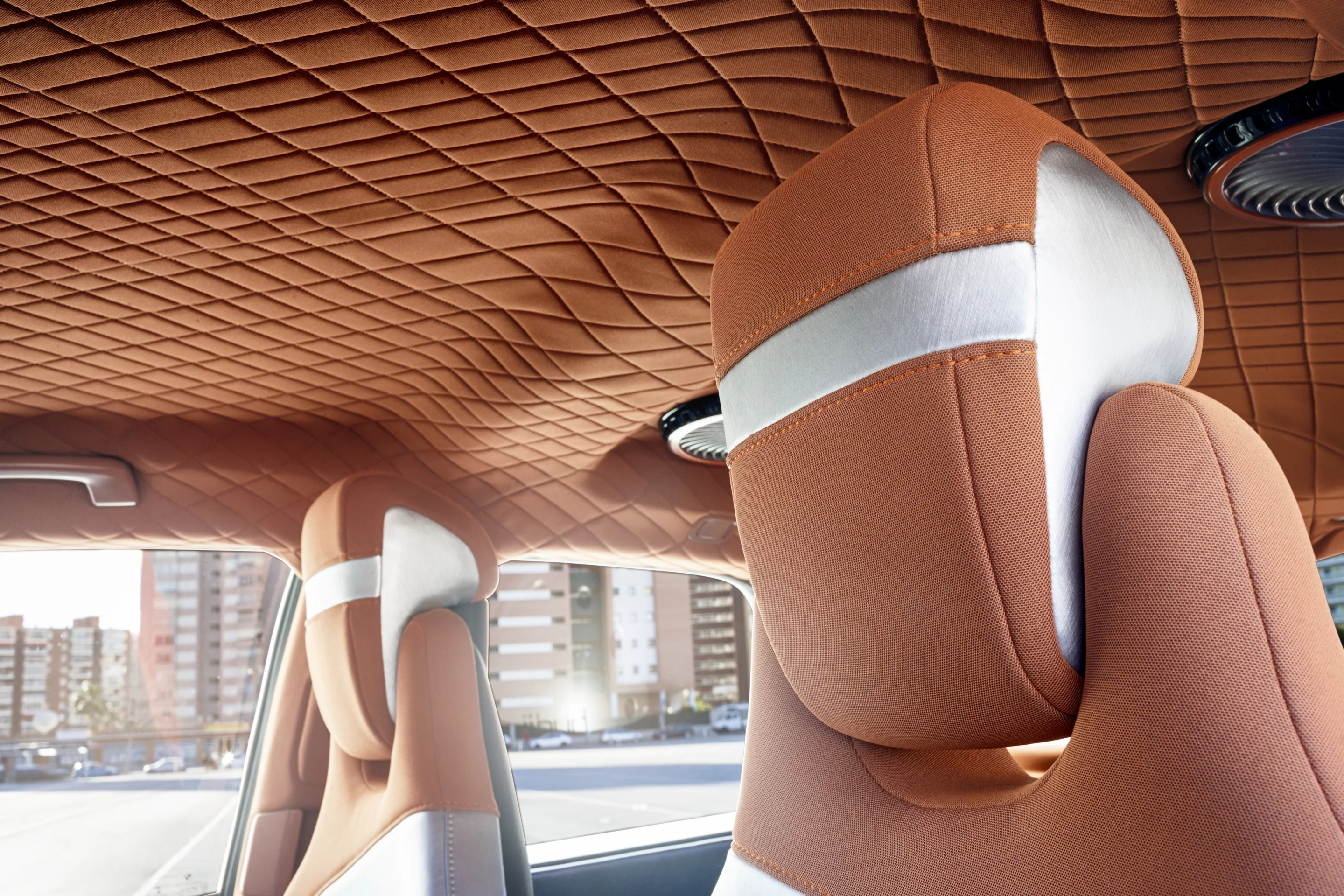 There's something called the "wellness shower" incorporated in the headliner (though Rinspeed hasn't gone into any further detail about precisely what that is)