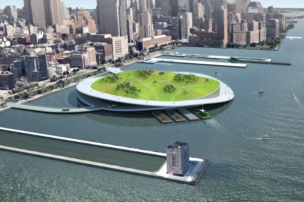Present Architecture has proposed a network of composting, green space islands for New York