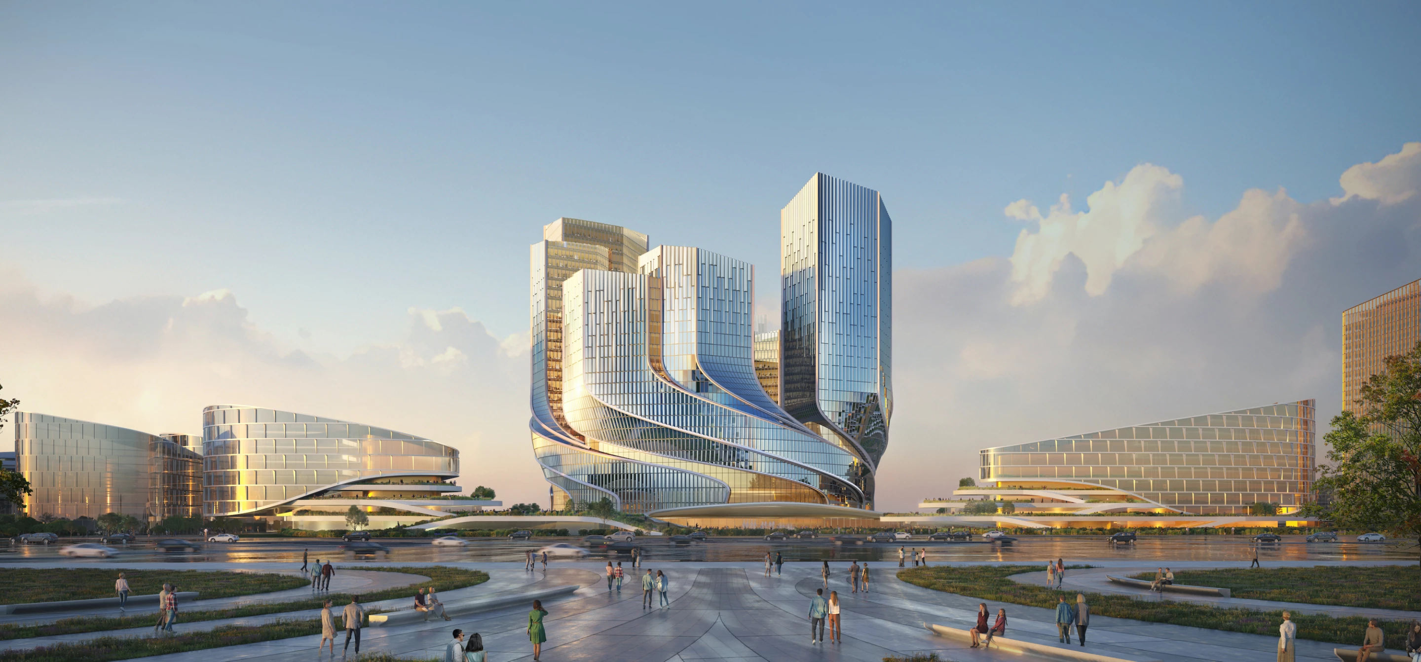 Tencent Helix will consist of four towers, with the tallest reaching a height of 153 m (501 ft)