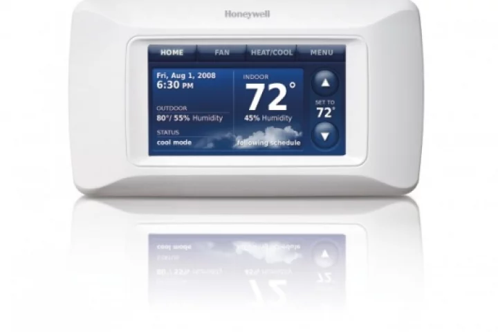 The Honeywell Prestige HD programmable thermostat features a full-color, high-definition touchscreen interface