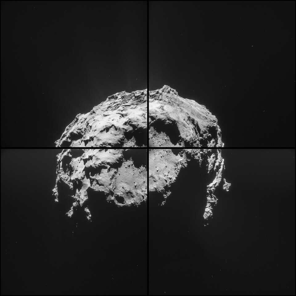 Four-image montage of comet 67P/Churyumov–Gerasimenko comprising images taken on 14 February 2015 (Image: ESA/Rosetta/NavCam)