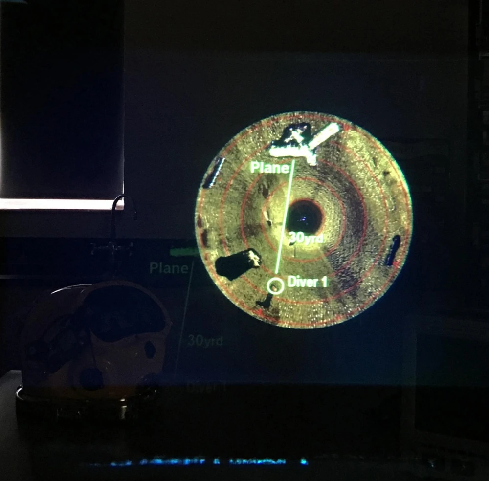A simulated sector sonar image, as seen on DAVD's HUD