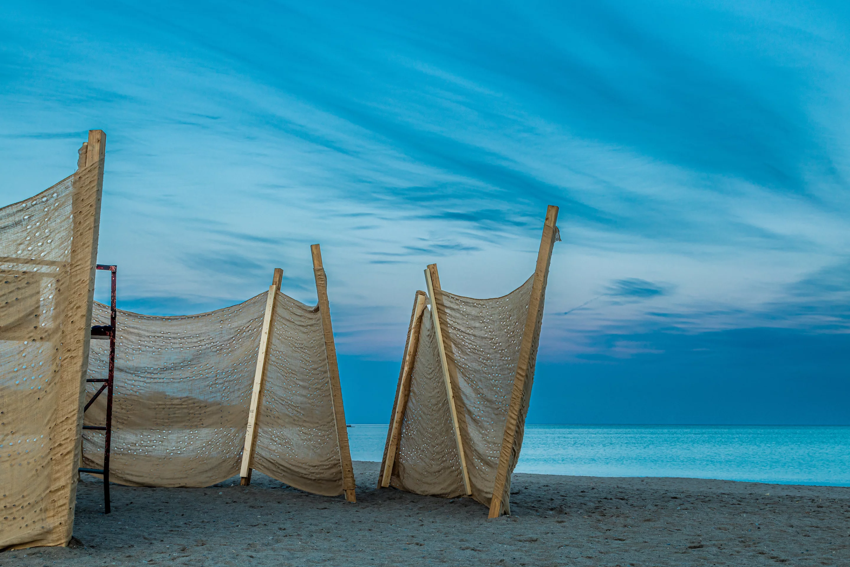 Winter-net was designed by Chiun Lee, Diana Si, Justin Park, Razmik Garboushian, Likhita Varikuti, and Simon Liao, who were supervised by David Correa and Fiona Lim Tung from the University of Waterloo Department of Agriculture. The project envisions the nets capturing falling snow and creating interesting shadows and forms. Visitors are also encouraged to play with the snow and make their own shapes