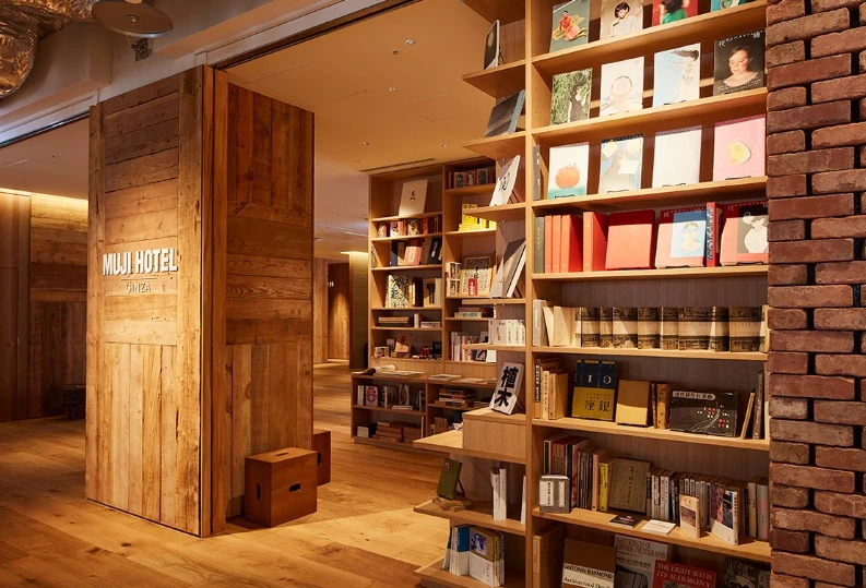 Muji library with a selection of over 500 book titles