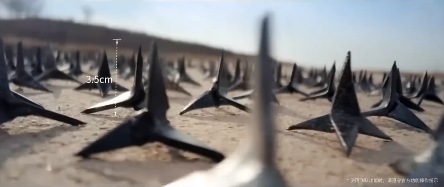 A 4-meter-long stretch of metal spikes is also a part of the obstacles
