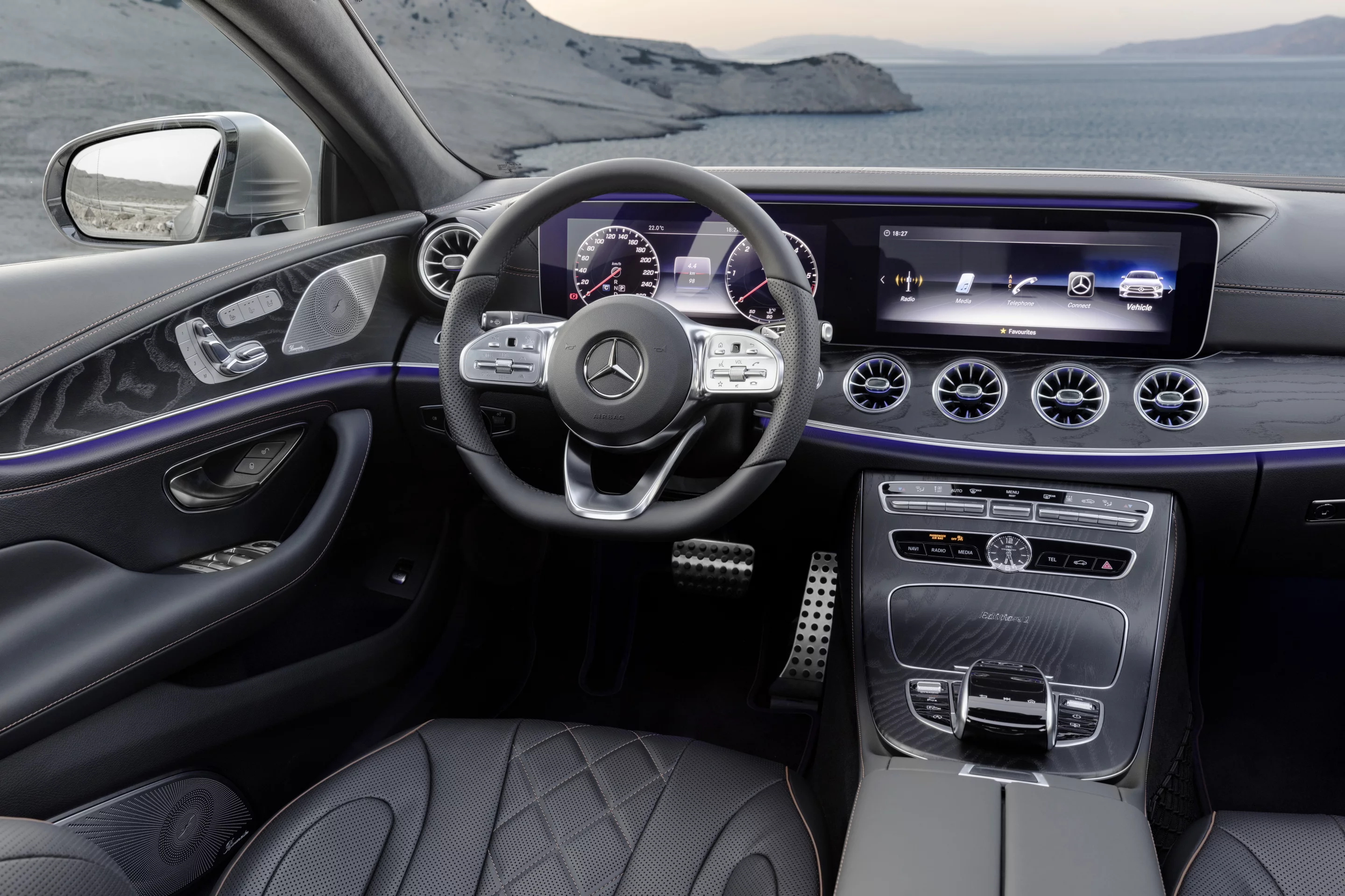 Air vents are turbine-like and the high-resolution central display for infotainment combines with that motif to make for a more technologically-advanced feel to the CLS’ cabin